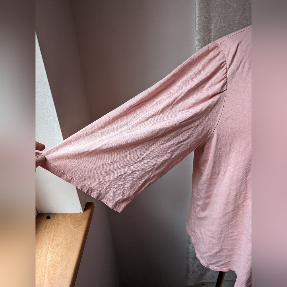 J Jill Baby Pink Cotton 3/4 Sleeve Puff Sleeve Soft 2x - Picture 4 of 5
